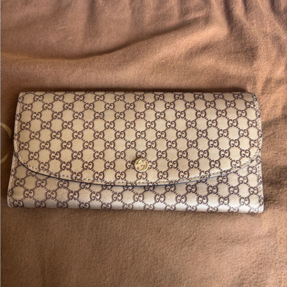 Vintage Gucci Metallic Leather Microguccisima Trifold